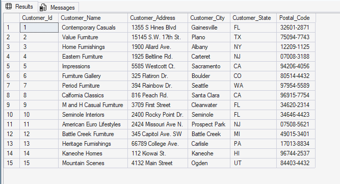 Customer table before addition